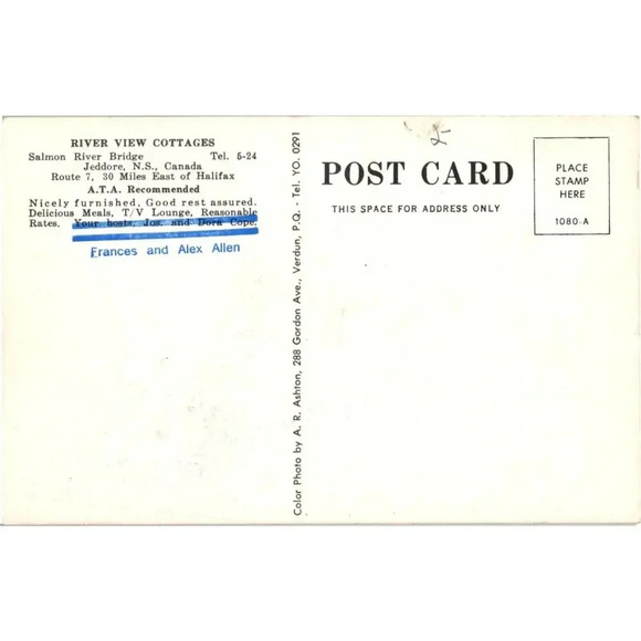 River View Cottages Salmon River Bridge Jeddore N.S Canada Route 7 Postcard - Picture 2 of 2